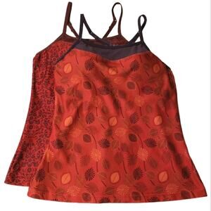 Moving Comfort Red Orange Patterned Double Tank Top